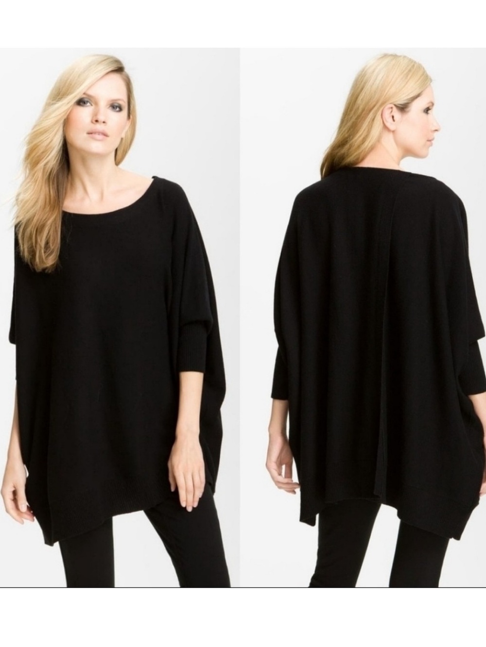Diane Von Furstenberg Black Dolman oversized split back wool cashmere Sweater S